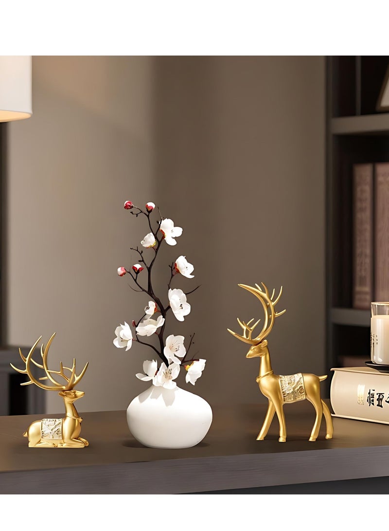 تحف منزلية فاخرة – طقم مجسم غزال ذهبي مع مزهرية سيراميك بزهور صناعية، تحفة ديكور راقية لغرفة النوم، المطبخ، المكتب أو غرفة المعيشة - Image 5